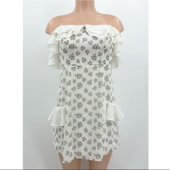LUSH White Floral Ruffle Off Shoulder Chiffon Dress - Picture 1 of 9
